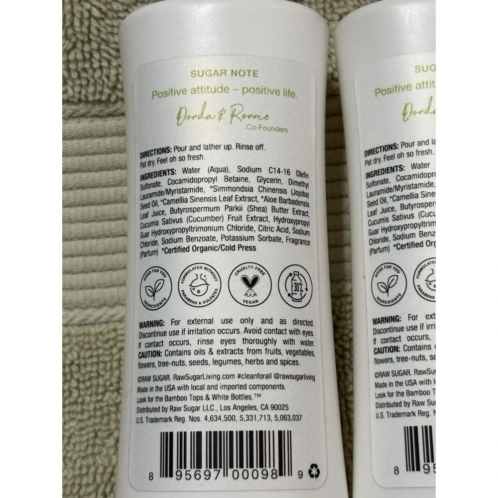 2-Raw Sugar Sensitive Skin Body Wash, Green Tea, Cucumber, Aloe Vera 3oz Travel